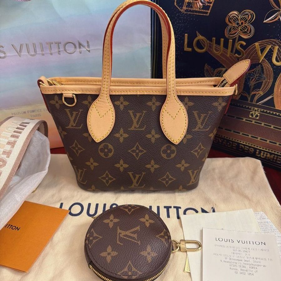 保存品 路易威登/Louis Vuitton Neverfull BB 奶茶肩帶 芯片款-0