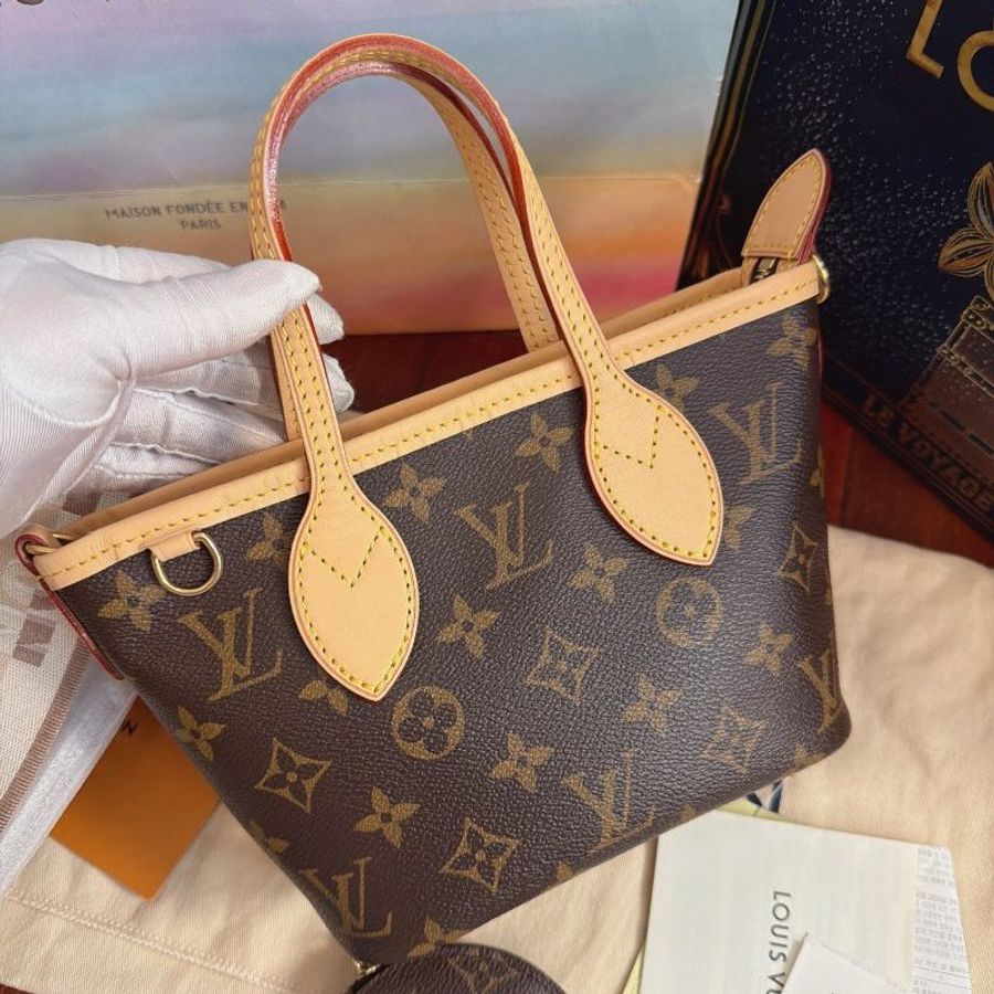 保存品 路易威登/Louis Vuitton Neverfull BB 奶茶肩帶 芯片款-1