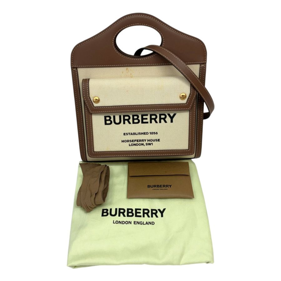 棕/米色 帆布/牛皮 Mini Freya Tote 兩用包【BURBERRY 巴寶莉】 8039361-6