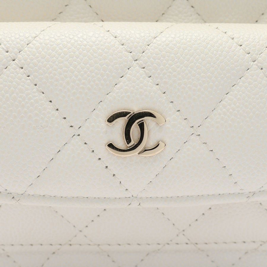 白色 荔枝紋 菱格紋牛皮 Mini 後背包 金扣【CHANEL 香奈兒】 AP3753-5