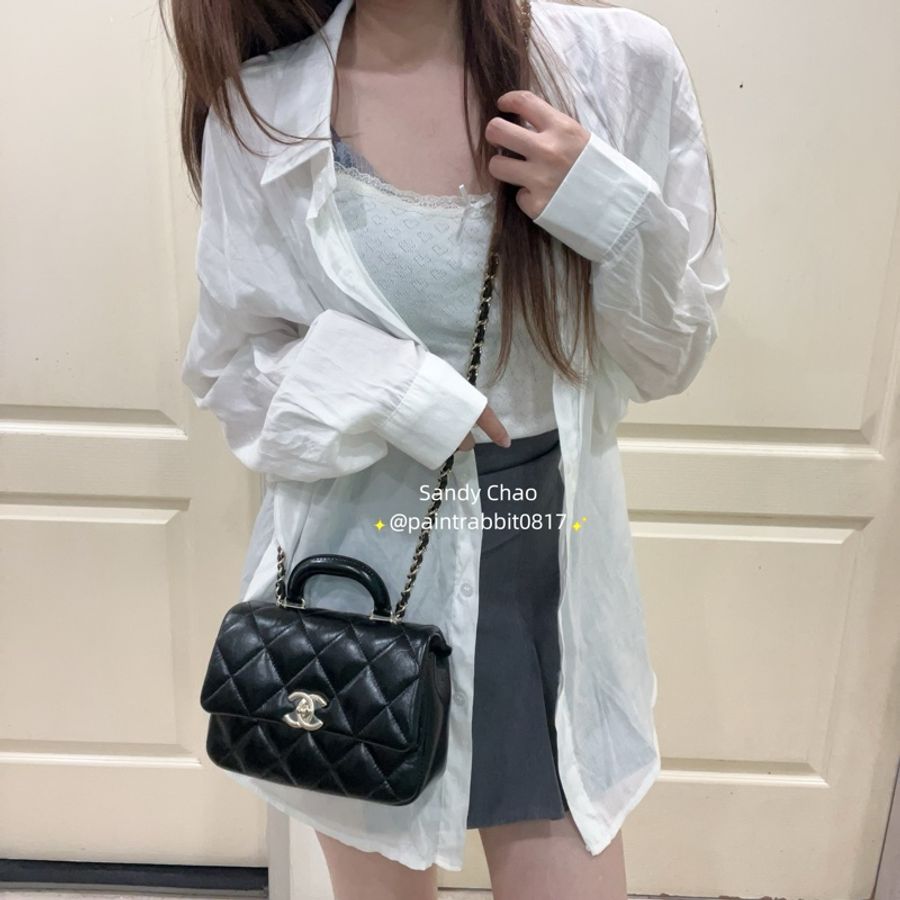 ෆ Chanel 24c油蠟牛皮手把方胖🖤🈶購證-3