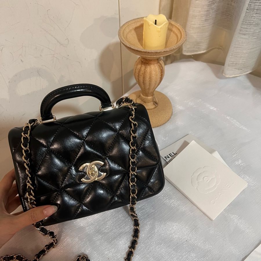 ෆ Chanel 24c油蠟牛皮手把方胖🖤🈶購證-6