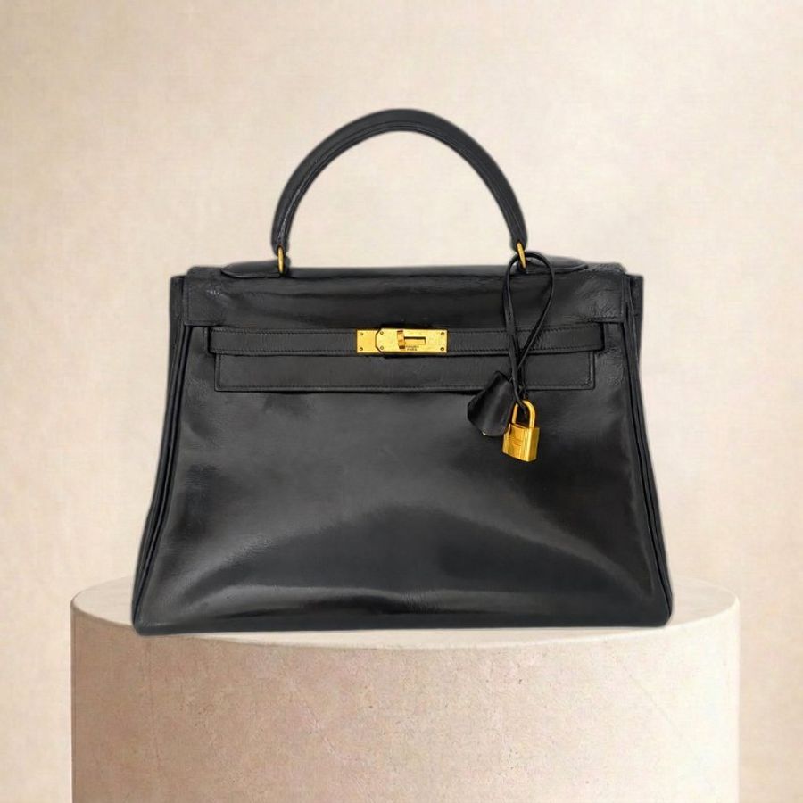 愛馬仕 Hermes Kelly 32 Retourne Box Calf 黑色 金扣 GHW 凱莉32 復古中古-0