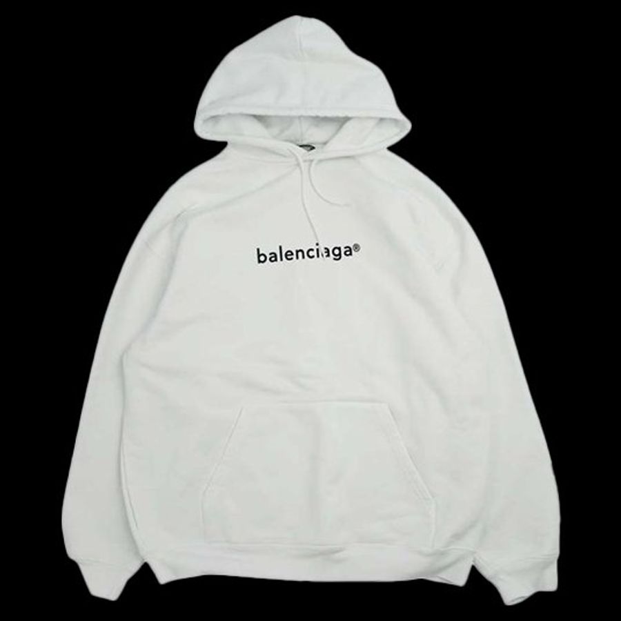巴黎世家BALENCIAGA 白色厚磅Logo落肩帽T-5