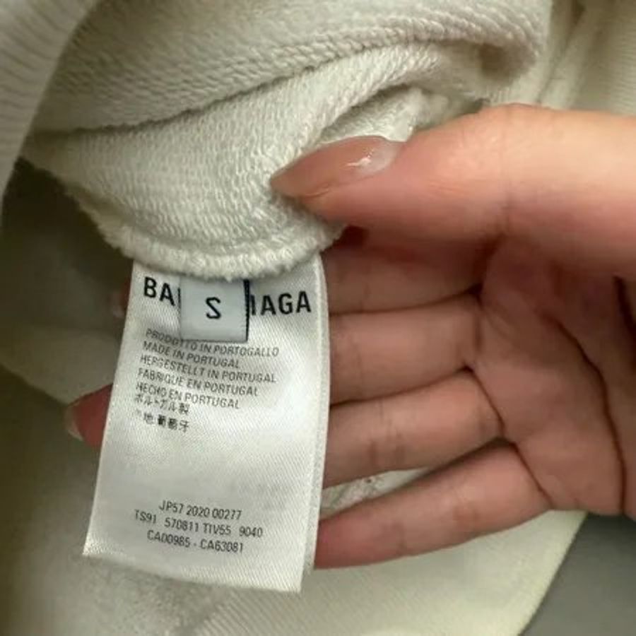 巴黎世家BALENCIAGA 白色厚磅Logo落肩帽T-7