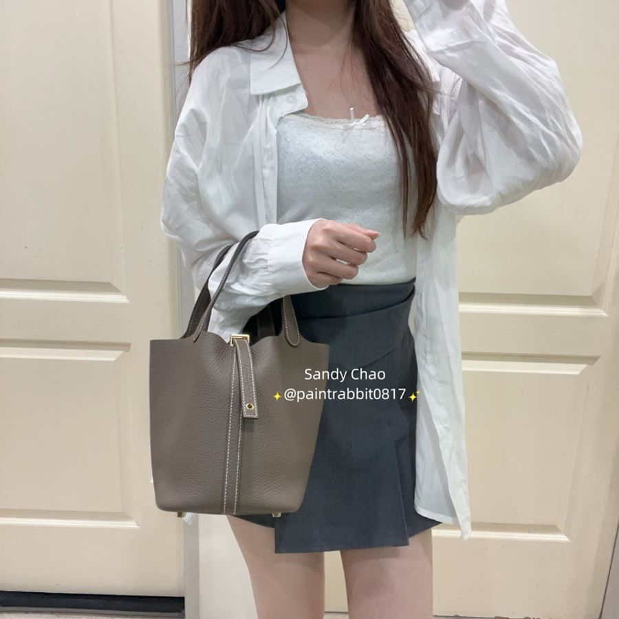 ෆ Hermes Picotin18愛馬仕菜籃子 大象灰金🐘🈶購證 金剛色❤️-0