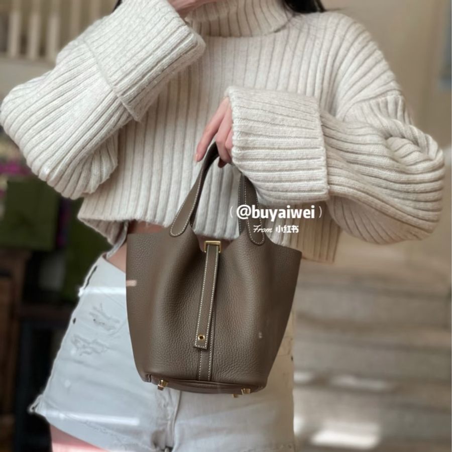 ෆ Hermes Picotin18愛馬仕菜籃子 大象灰金🐘🈶購證 金剛色❤️-4