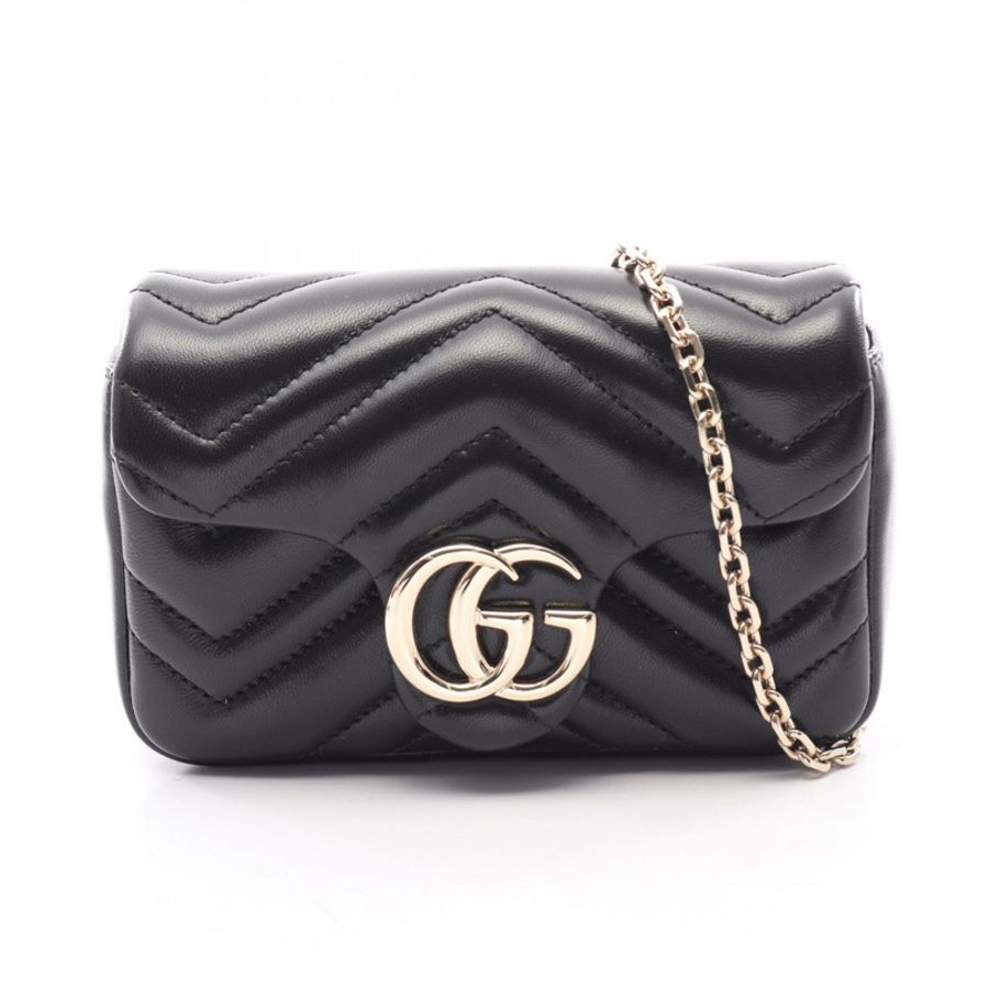 GUCCI GG Marmont 迷你肩背包 841290AAFAX1000 黑色皮革 全新 女士-0