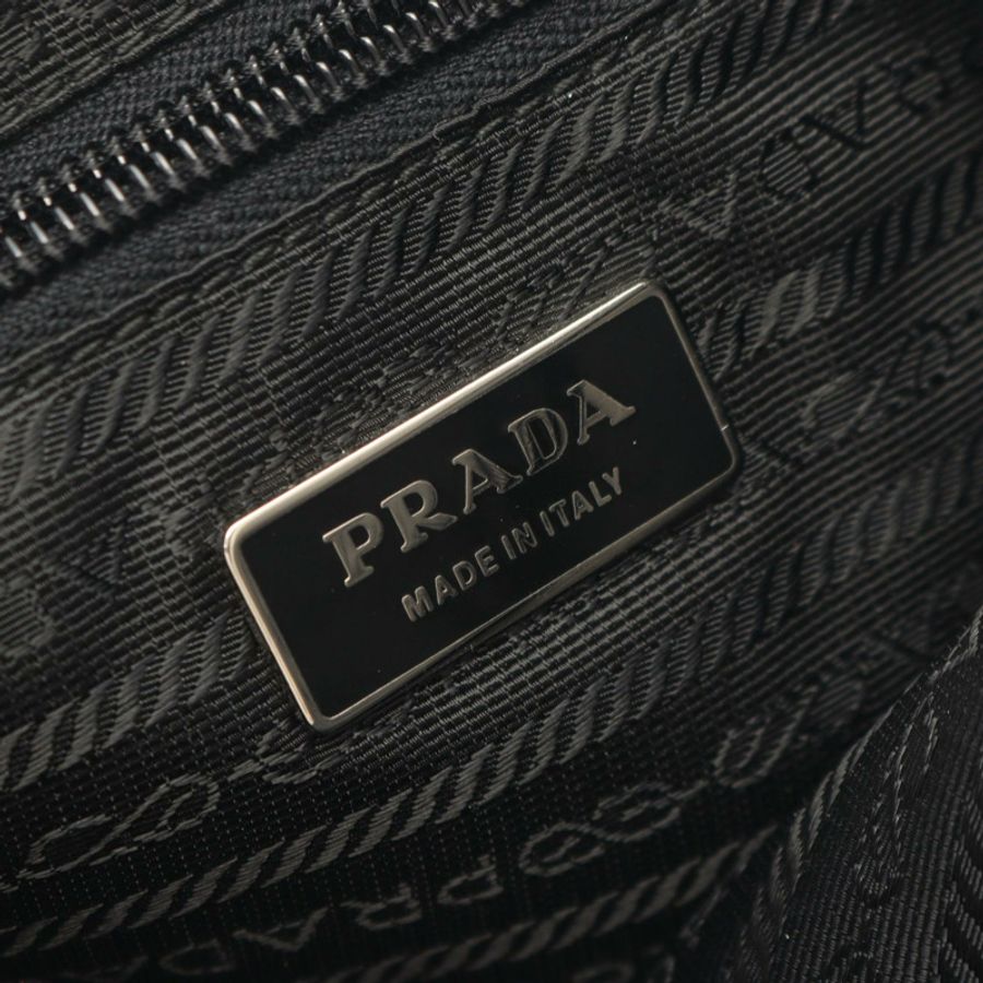 PRADA 三角形標誌斜背肩背包 VA0053 尼龍 Saffiano 皮革 黑色-3