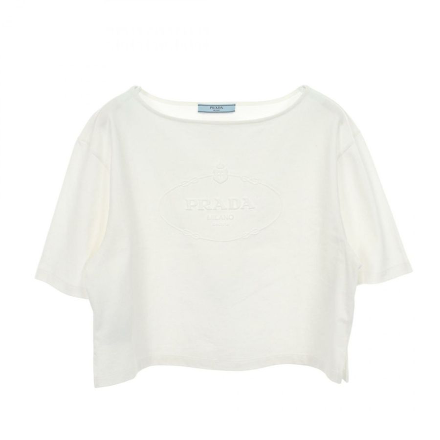 PRADA 壓花 logo 短袖 T 卹,純棉材質,白色,XS 碼,二手女款-0