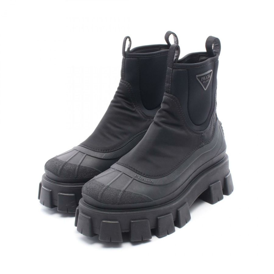 PRADA Re-Nylon Monolith Gabardine 女用尼龍橡膠短靴 2UE029 黑色 7.5 碼-0