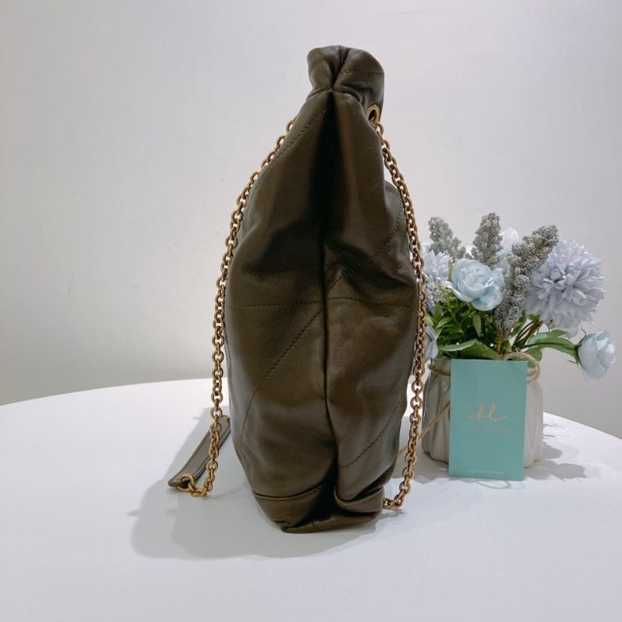 TW4901	Saint Laurent 聖羅蘭鍊帶單肩包包 Jamie Shopping Tote Bag Small Lambskin Dark Green-3