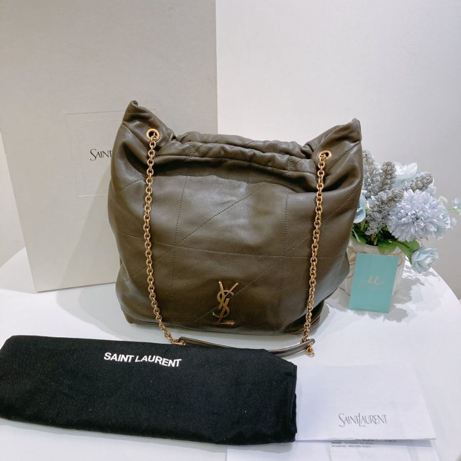 TW4901	Saint Laurent 聖羅蘭鍊帶單肩包包 Jamie Shopping Tote Bag Small Lambskin Dark Green-21