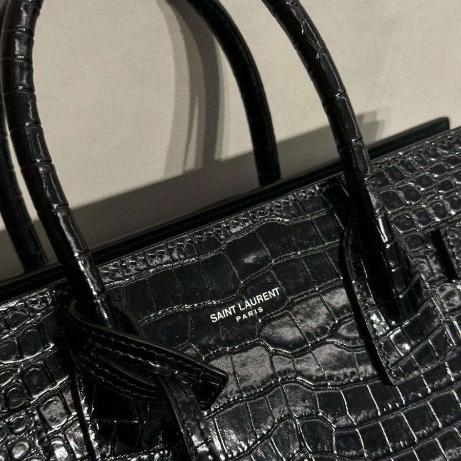 YSL Sac De Jour鱷魚壓紋手提斜背包-10