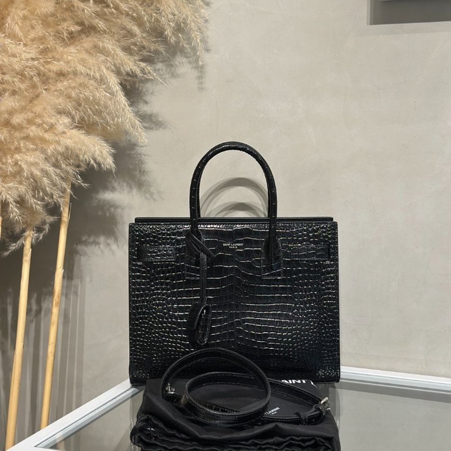 YSL Sac De Jour鱷魚壓紋手提斜背包-13