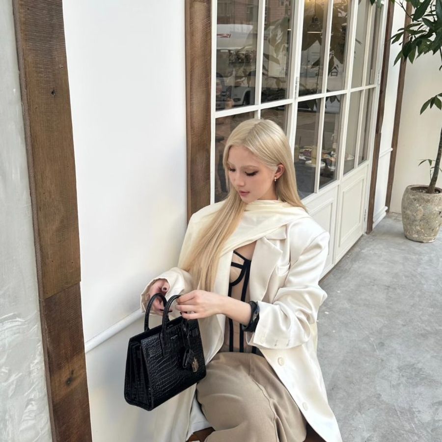 YSL Sac De Jour鱷魚壓紋手提斜背包-15