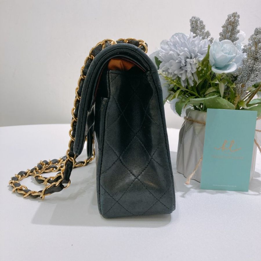 TW4902 Chanel 香奈兒中古小號經典雙翻蓋式鍊帶包包 Vintage Classic Double Flap Bag 23cm Lambskin Black x GHW-2