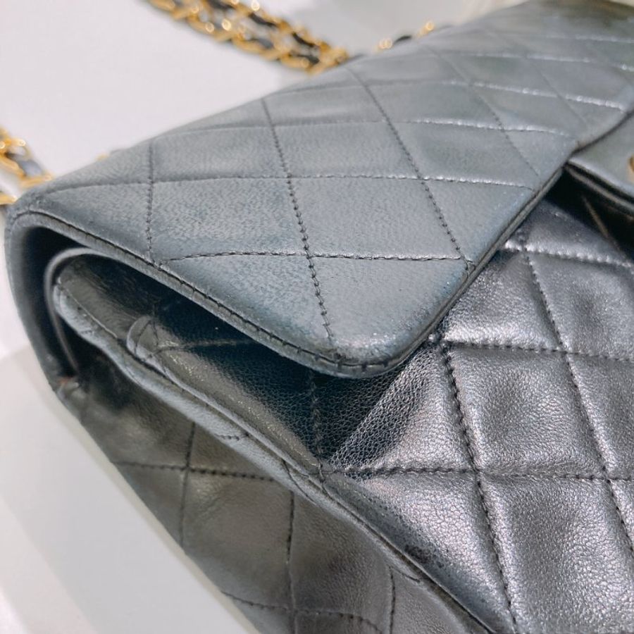 TW4902 Chanel 香奈兒中古小號經典雙翻蓋式鍊帶包包 Vintage Classic Double Flap Bag 23cm Lambskin Black x GHW-6