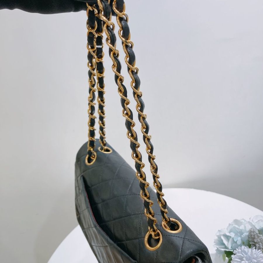 TW4902 Chanel 香奈兒中古小號經典雙翻蓋式鍊帶包包 Vintage Classic Double Flap Bag 23cm Lambskin Black x GHW-22