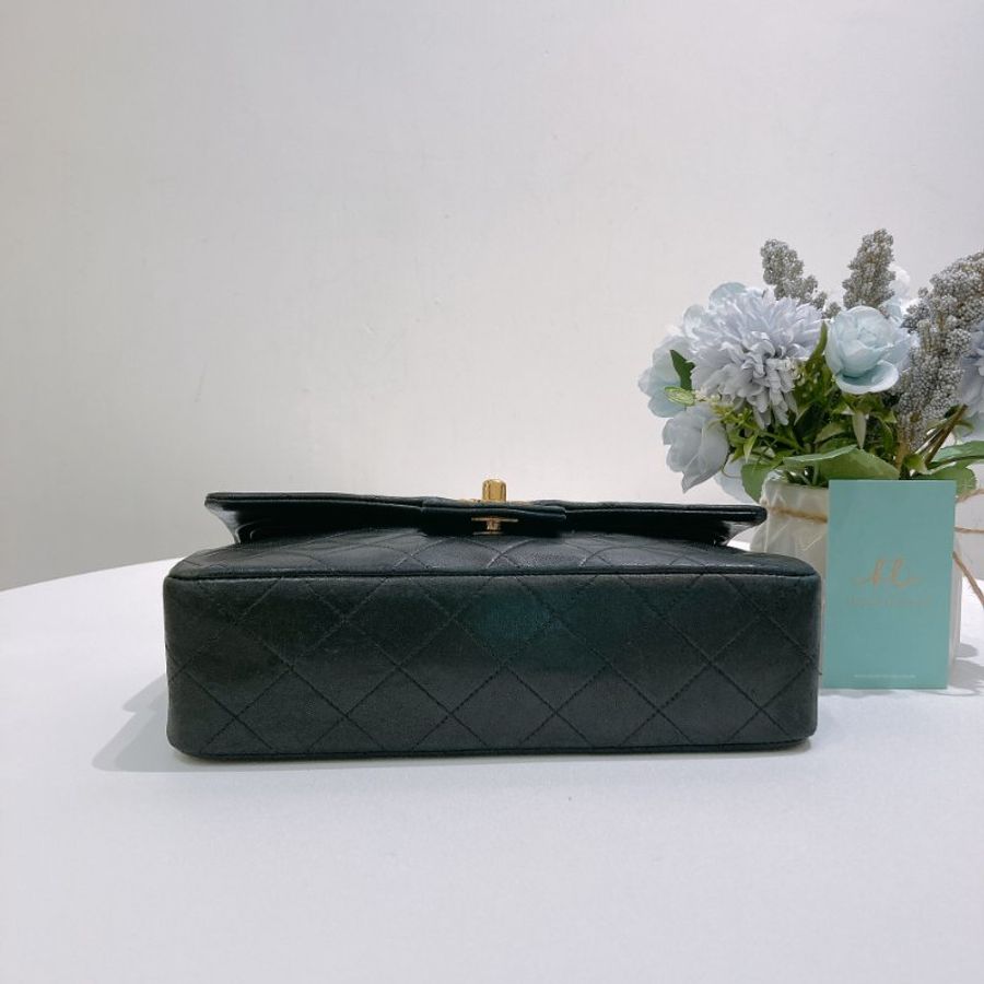 TW4902 Chanel 香奈兒中古小號經典雙翻蓋式鍊帶包包 Vintage Classic Double Flap Bag 23cm Lambskin Black x GHW-25