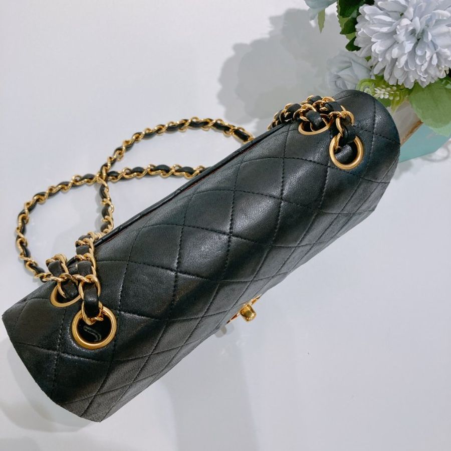 TW4902 Chanel 香奈兒中古小號經典雙翻蓋式鍊帶包包 Vintage Classic Double Flap Bag 23cm Lambskin Black x GHW-34
