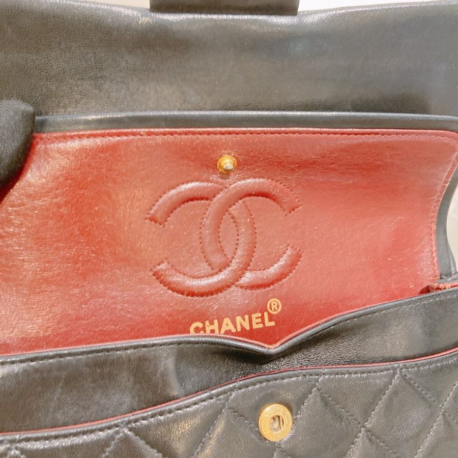 TW4902 Chanel 香奈兒中古小號經典雙翻蓋式鍊帶包包 Vintage Classic Double Flap Bag 23cm Lambskin Black x GHW-38