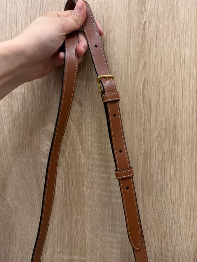Celine 米白PVC咖牛皮中號Folco馬鞍斜背包-14