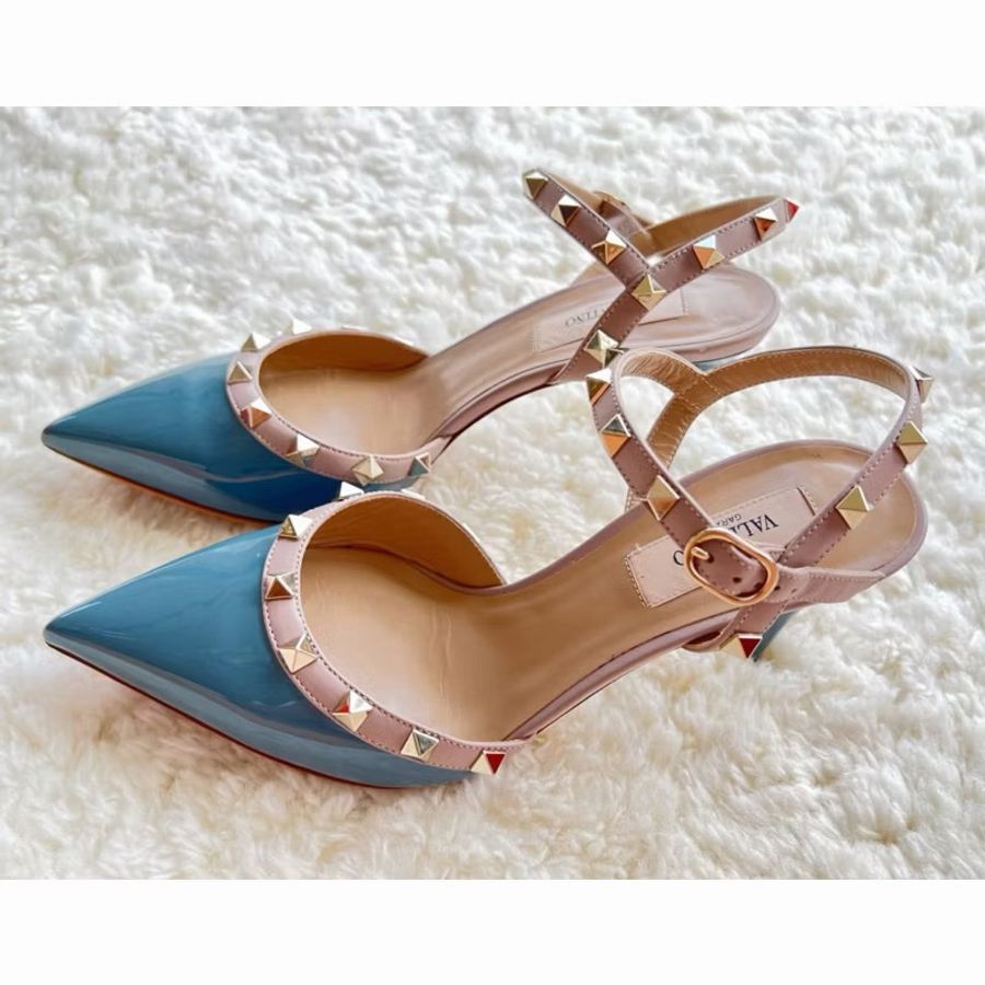 ［4.5折］人類史上最美的100雙鞋第一名  Valentino Rockstud 鉚釘高跟鞋 藍色漆皮-2