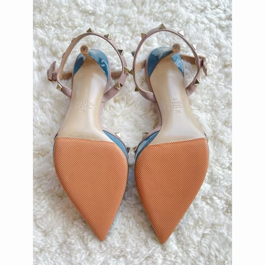 ［4.5折］人類史上最美的100雙鞋第一名  Valentino Rockstud 鉚釘高跟鞋 藍色漆皮-5