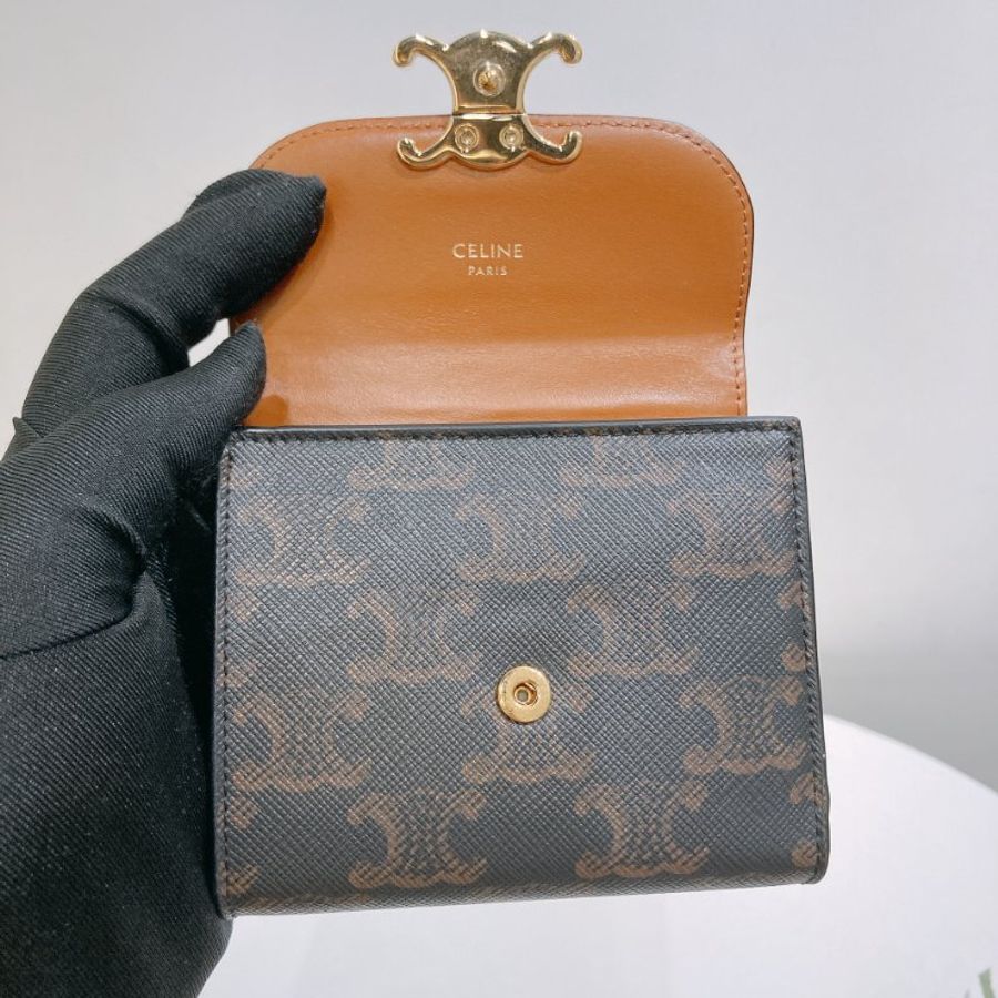 TW4904 Celine 思琳小號經典花紋三摺銀包 Small Triomphe Wallet Canvas Tan x GHW-17