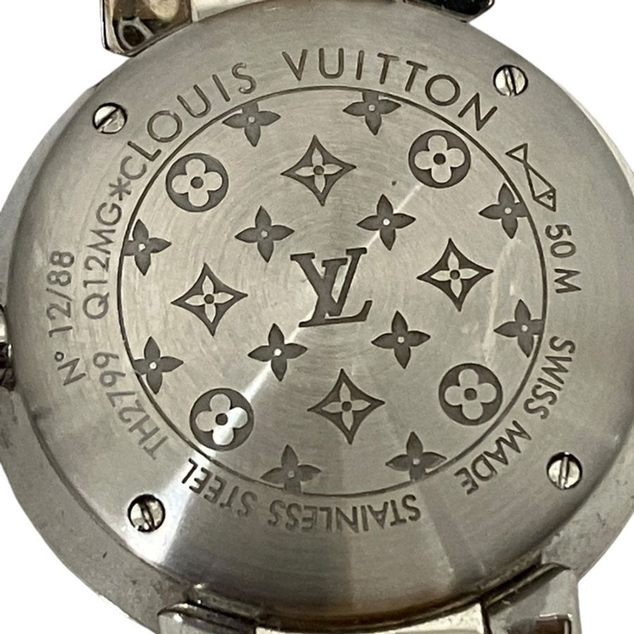 路易威登 Tambour Monogram PM 腕錶,漆面,總重 36.3 克,不鏽鋼錶殼,真皮錶帶,石英機芯,白色錶盤,型號 Q12MG-4