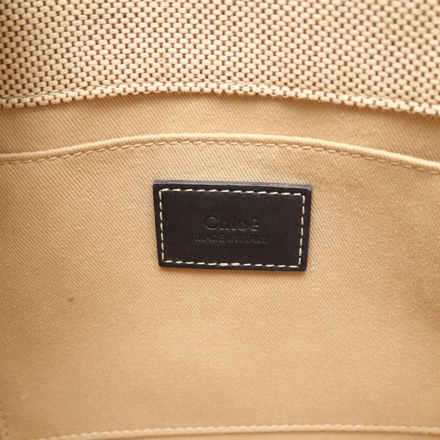 米色帆布 黑色牛皮 Woody Small 手提包【Chloe 克羅伊】 CHC22AS397I26-3