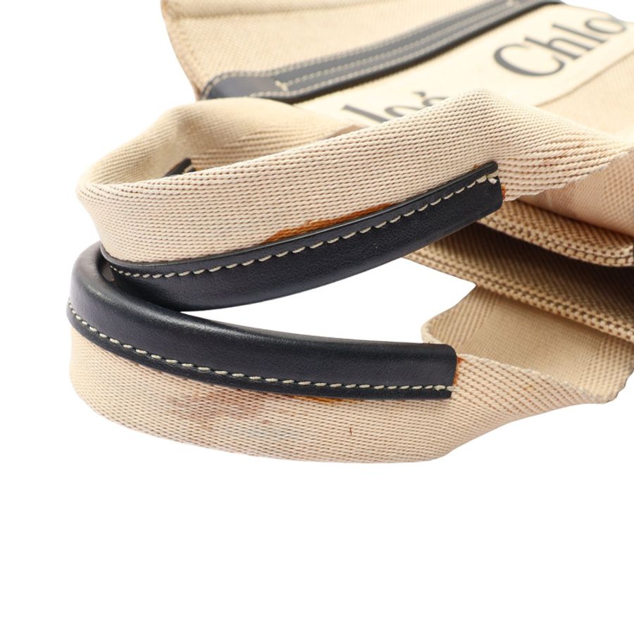 米色帆布 黑色牛皮 Woody Small 手提包【Chloe 克羅伊】 CHC22AS397I26-9