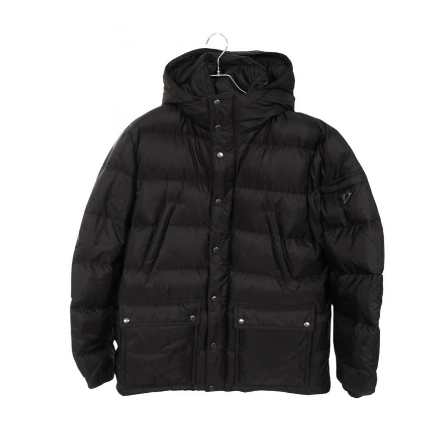 PRADA 三角標誌連帽羽絨服,尼龍材質,黑色,#54,二手男款-0
