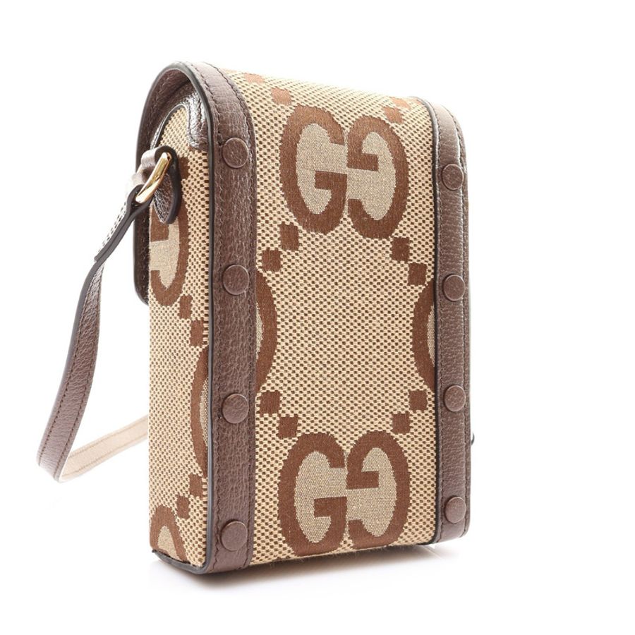 棕色 Jumbo GG 帆布 牛皮 Horsebit 1955 Mini 手機包 肩背包【GUCCI 古馳】 525615-1