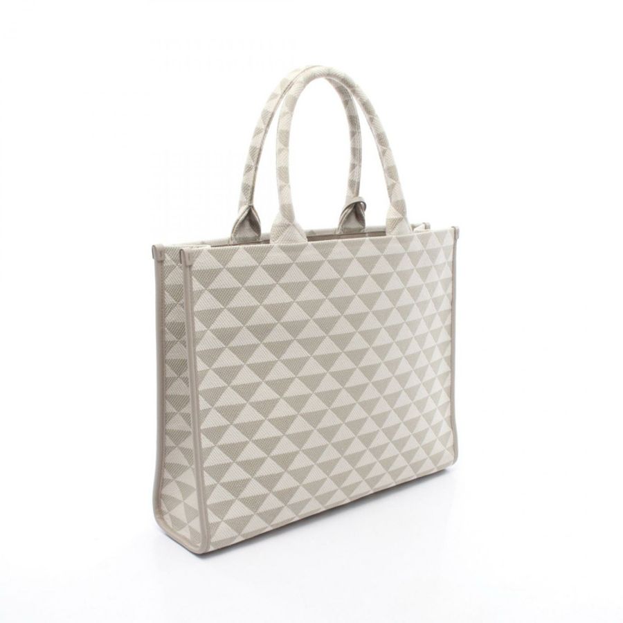 PRADA TRIANGOLO 提花符號刺繡手提包 1BA356 帆布 灰白色-1