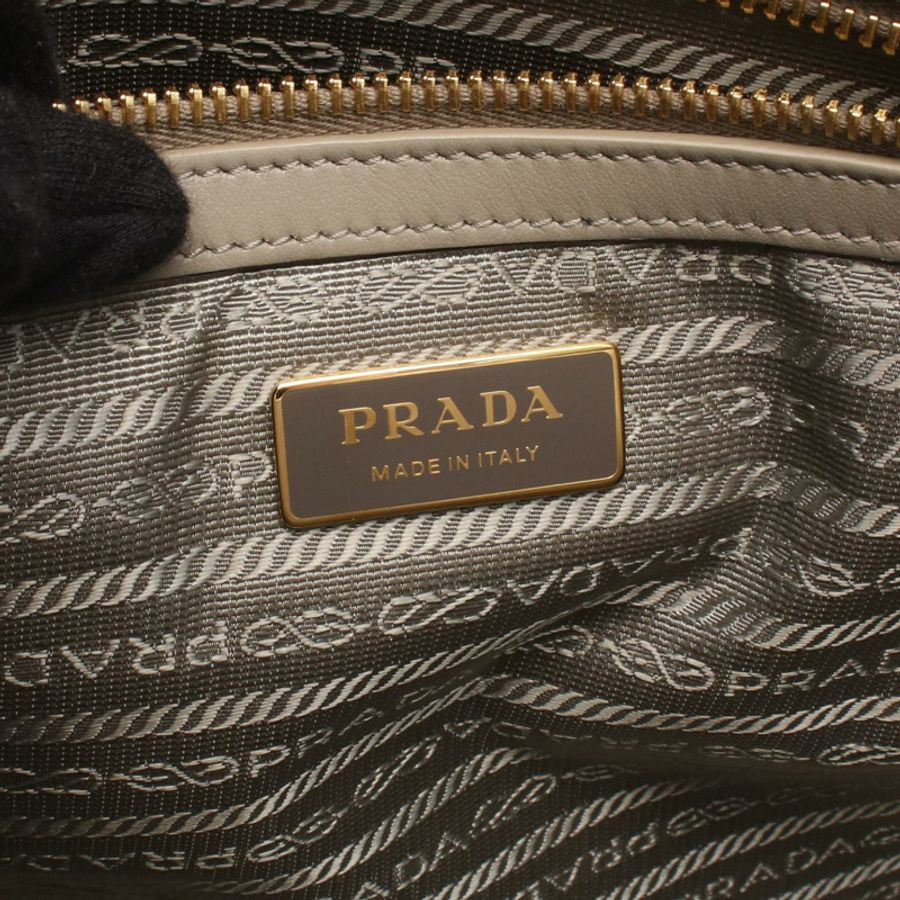 PRADA TRIANGOLO 提花符號刺繡手提包 1BA356 帆布 灰白色-3