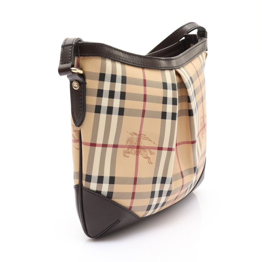 棕色 牛皮 PVC塗層帆布 經典格紋 斜背包 肩背包【BURBERRY 巴寶莉】 96406-1