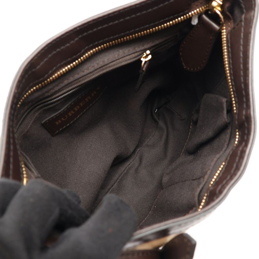 棕色 牛皮 PVC塗層帆布 經典格紋 斜背包 肩背包【BURBERRY 巴寶莉】 96406-2