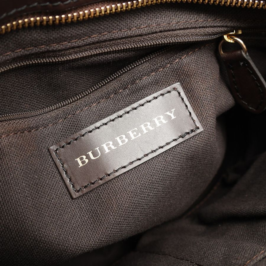 棕色 牛皮 PVC塗層帆布 經典格紋 斜背包 肩背包【BURBERRY 巴寶莉】 96406-4