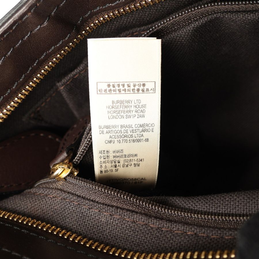 棕色 牛皮 PVC塗層帆布 經典格紋 斜背包 肩背包【BURBERRY 巴寶莉】 96406-6