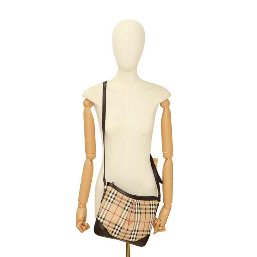 棕色 牛皮 PVC塗層帆布 經典格紋 斜背包 肩背包【BURBERRY 巴寶莉】 96406-9
