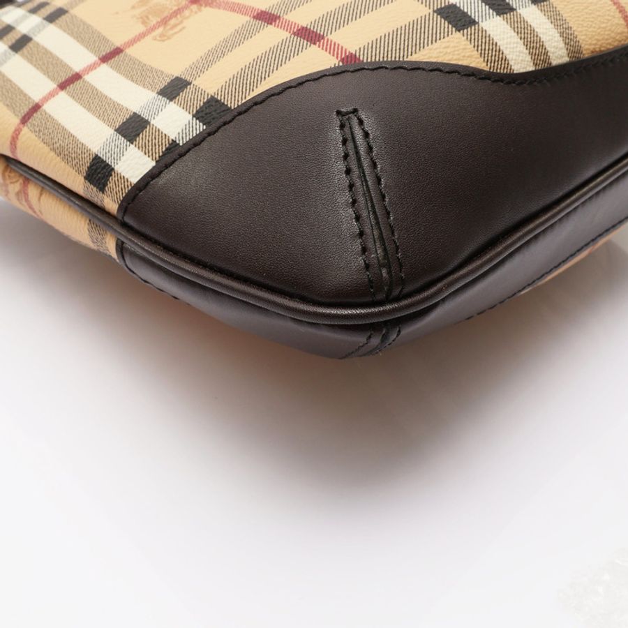 棕色 牛皮 PVC塗層帆布 經典格紋 斜背包 肩背包【BURBERRY 巴寶莉】 96406-11