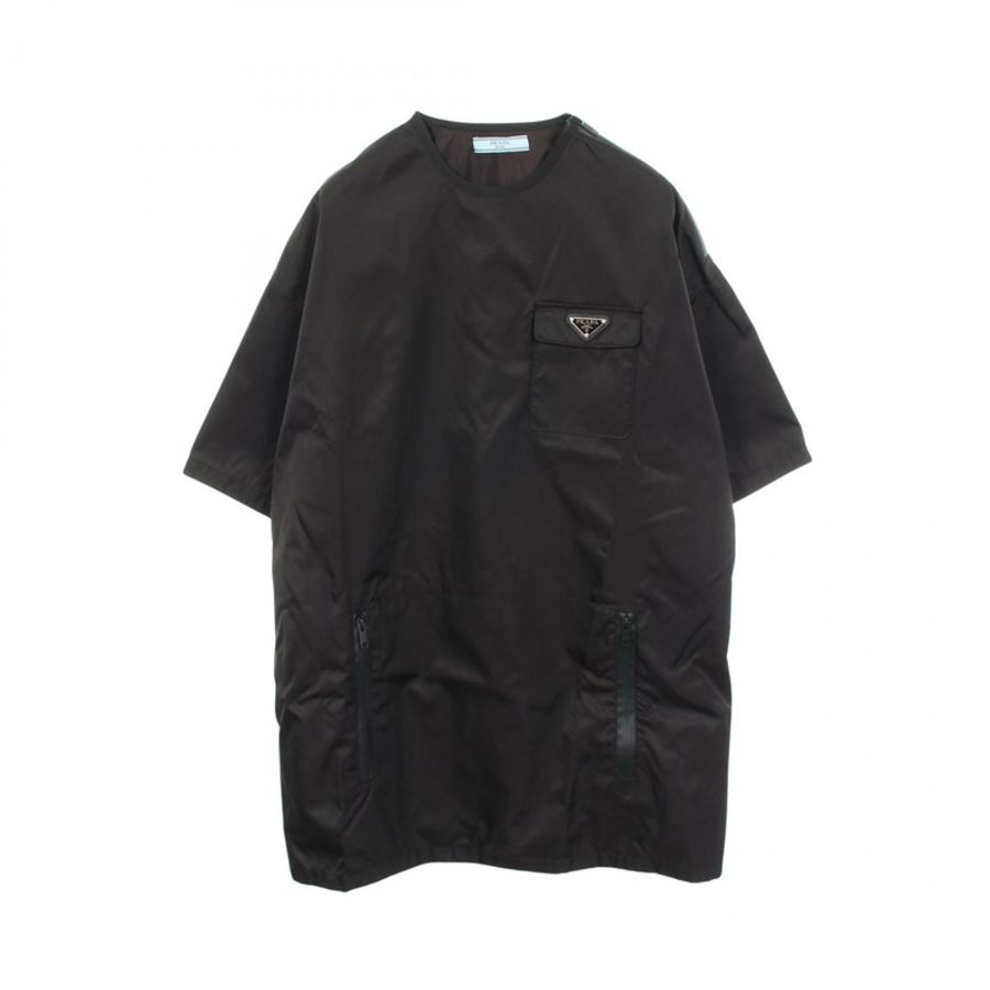 PRADA Re-Nylon 三角 Logo 短袖連身裙,黑色尼龍材質,#38,二手女款-0
