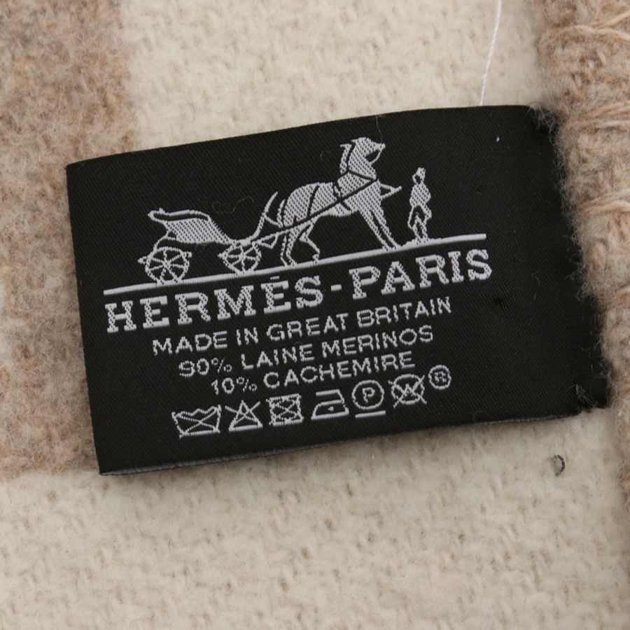 愛馬仕 (HERMES) 格紋 Avalon III 可可洋甘菊圍巾,羊毛羊絨混紡,米色,二手,男女通用-1