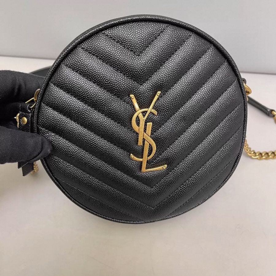 YSL聖羅蘭 黑色魚籽醬皮圓餅包-6