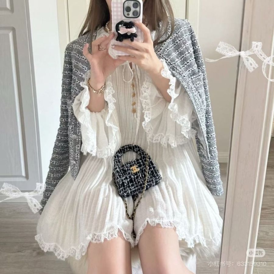 Chanel 黑金Kelly mini鏈條包 粗花呢 12*10*8 9新 配件塵袋-0