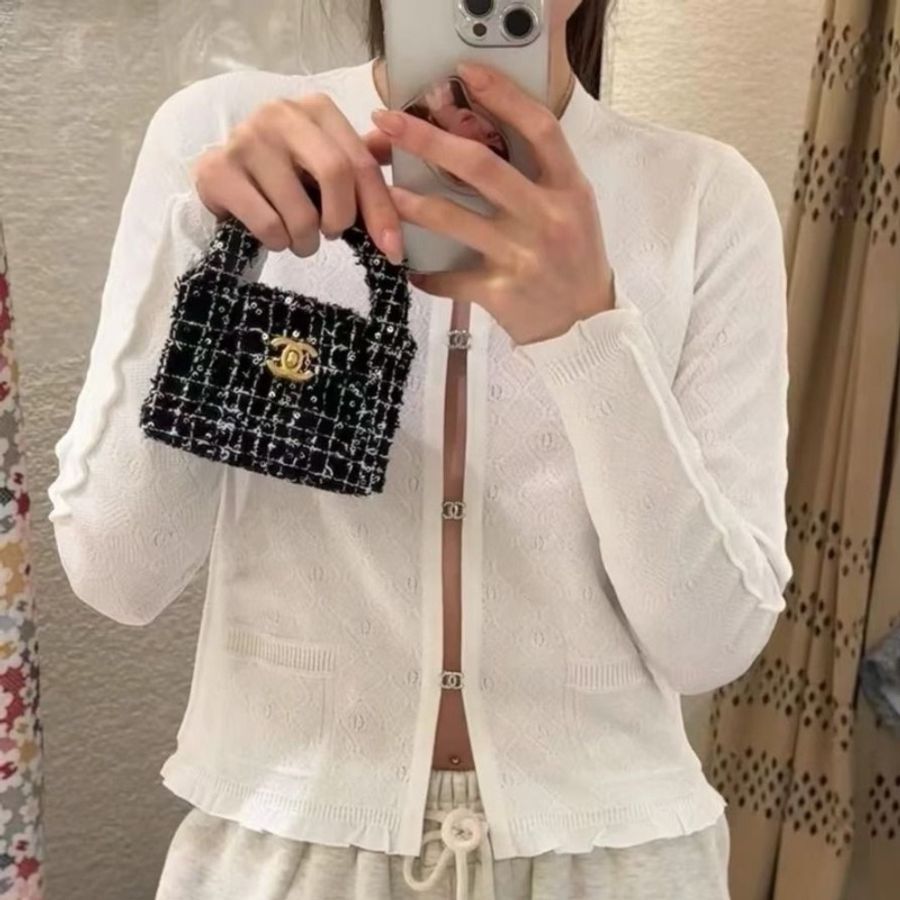 Chanel 黑金Kelly mini鏈條包 粗花呢 12*10*8 9新 配件塵袋-1