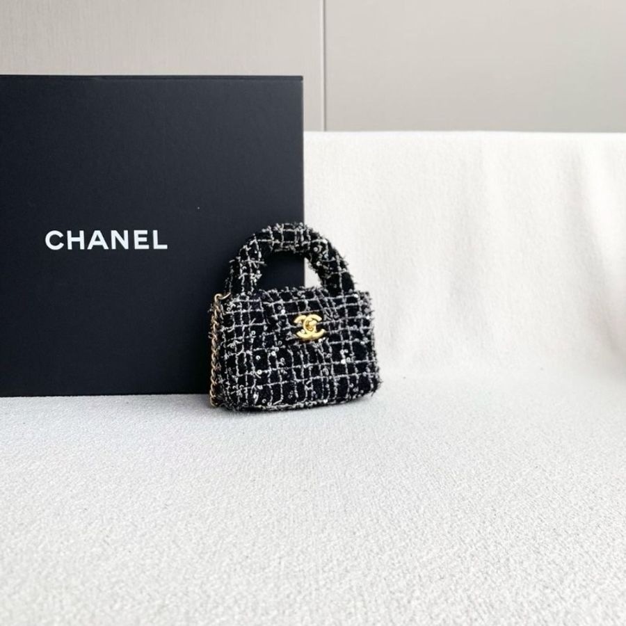 Chanel 黑金Kelly mini鏈條包 粗花呢 12*10*8 9新 配件塵袋-5