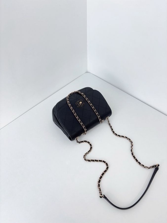 Chanel 香奈兒 黑金荔枝牛皮 方胖子郵差包-2